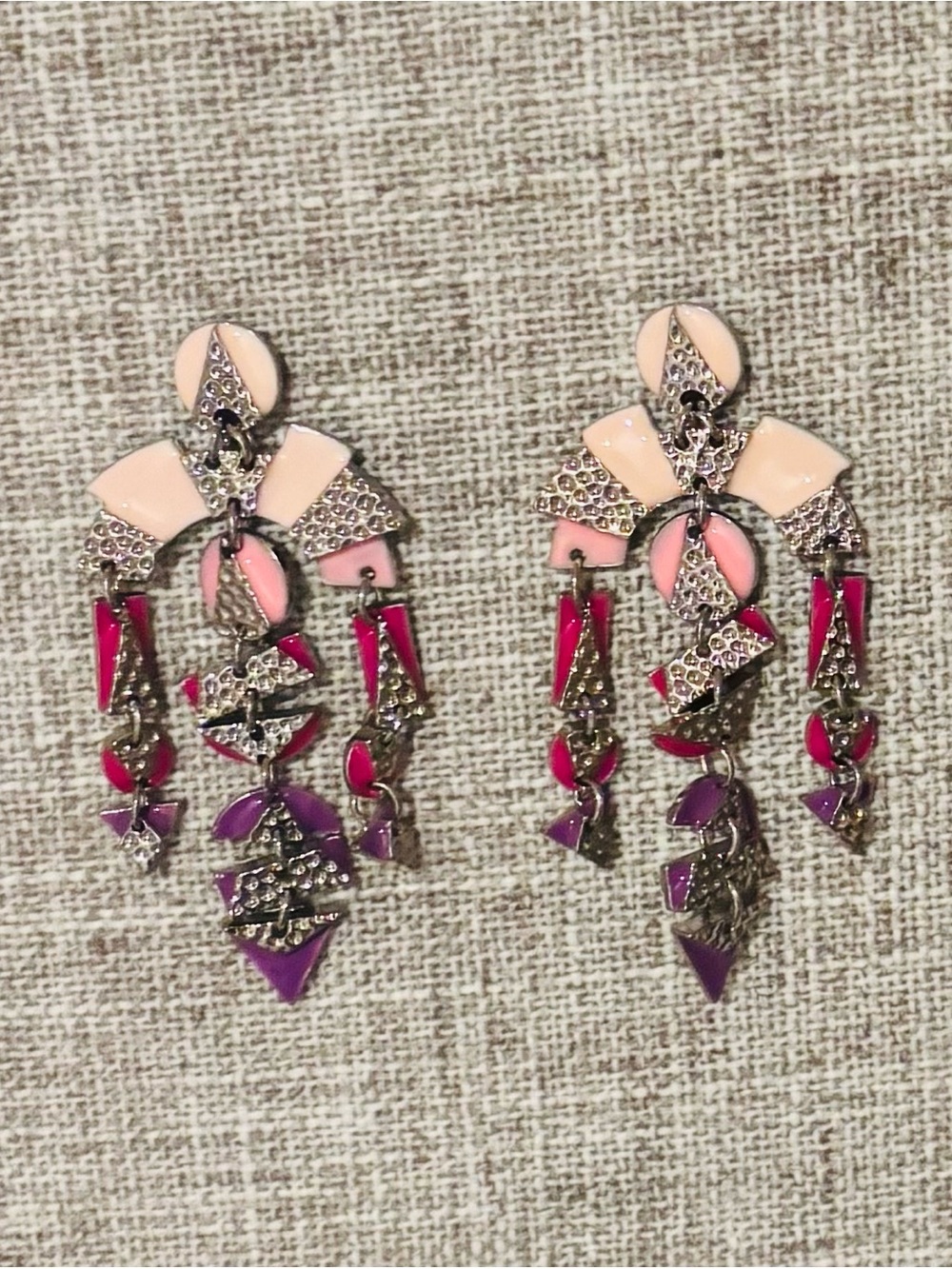Sassy Jones Statement Pink and Purple Drop Earrings